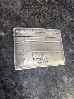 kate spade metallic silver croc-embossed card case